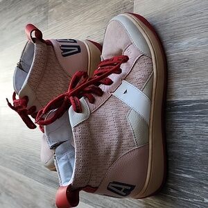 Red and Pink High-Top Sneakers